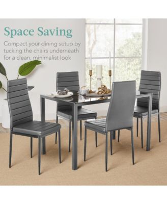 5-Piece Kitchen Dining Table Set w/ Glass Tabletop, 4 Faux Leather Chairs