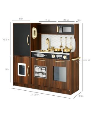 Pretend Play Kitchen Wooden Toy Set for Kids w/ Telephone, Utensils, Oven, Microwave