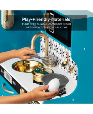 Pretend Play Kitchen Wooden Toy Set for Kids w/ Telephone, Utensils, Oven, Microwave