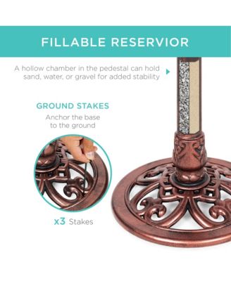 Outdoor Rustic Pedestal Bird Bath with Fleur-de-Lis Accents for Garden or Yard