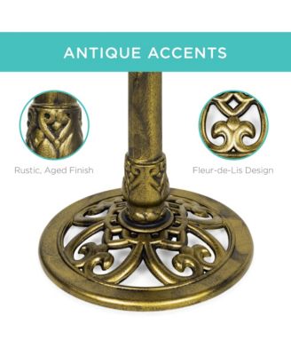 Outdoor Rustic Pedestal Bird Bath with Fleur-de-Lis Accents for Garden or Yard