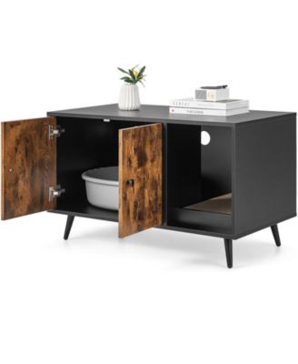 Cat Litter Box Enclosure with Double Door Cabinet