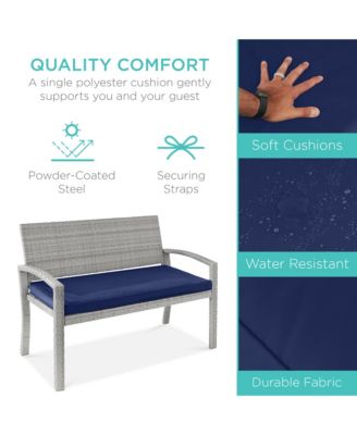 2-Person Outdoor Wicker Bench Garden Patio Porch Furniture w/ 700lb Capacity, Cushion