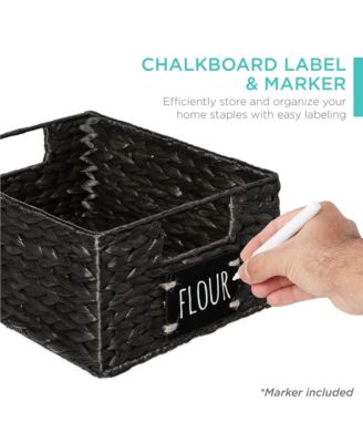 Set of 4 12in Woven Water Hyacinth Pantry Baskets w/ Chalkboard Label, Chalk Marker
