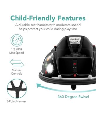 6V Kids Ride On Bumper Car Toy w/ Remote Control, Harness, Lights, 360 Degree Spin