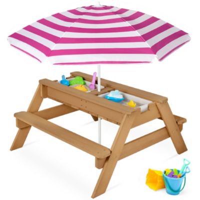 Kids 3-in-1 Outdoor Convertible Activity Sand and Water Picnic Table w/ Umbrella
