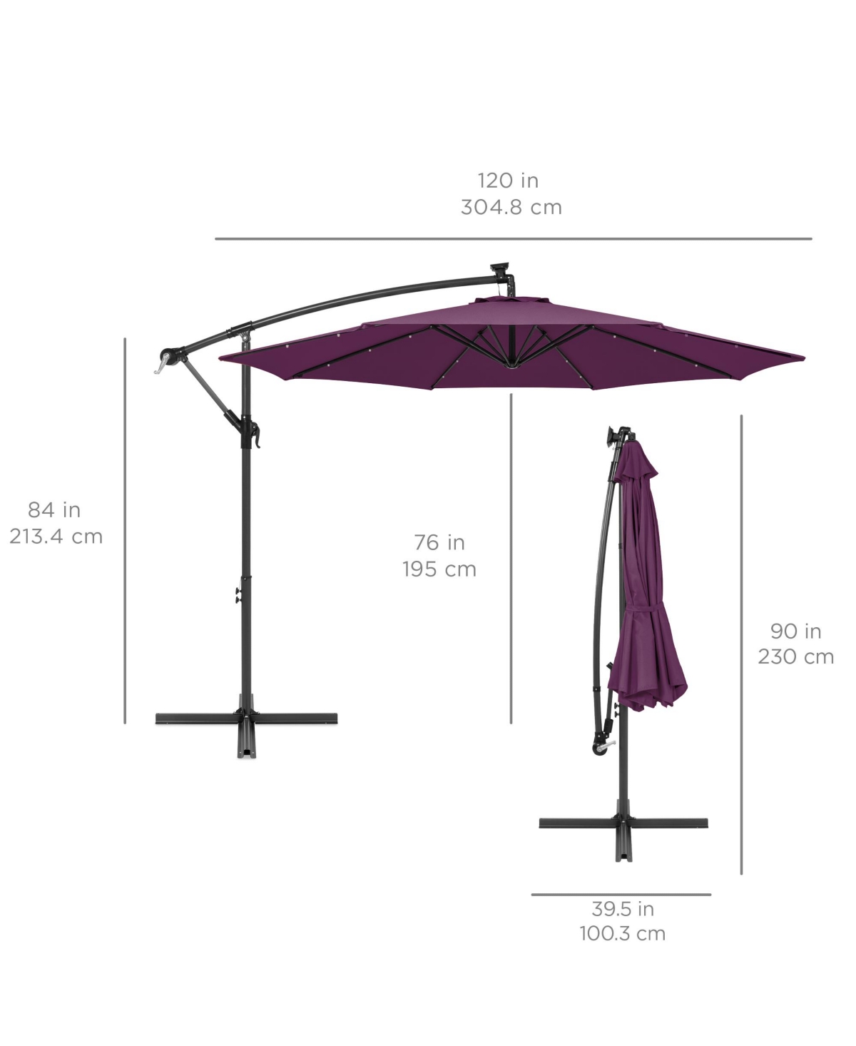 Best Choice Products Solar Led Offset Hanging Outdoor Market Patio Umbrella w/ Adjustable Tilt - Rust