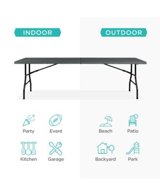 8ft Plastic Folding Table, Indoor Outdoor Heavy Duty Portable w/ Handle, Lock for Picnic