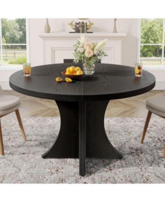 47.24-Inch Wood Farmhouse Kitchen Round Dining Table for 4-6, Small Dinner Table