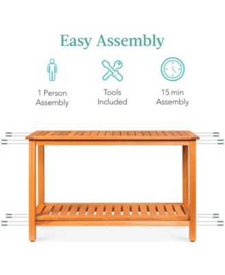 48in 2-Shelf Indoor Outdoor Wooden Console Table Multifunctional Buffet Bar Storage