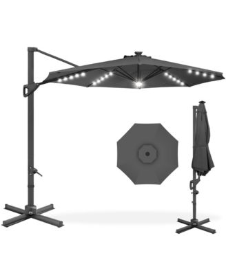 10ft 360-Degree Solar LED Lit Cantilever Patio Umbrella, Outdoor Hanging Shade