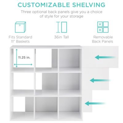 9-Cube Storage Organizer, 11in Shelf Opening, Bookcase w/ 3 Removable Back Panels