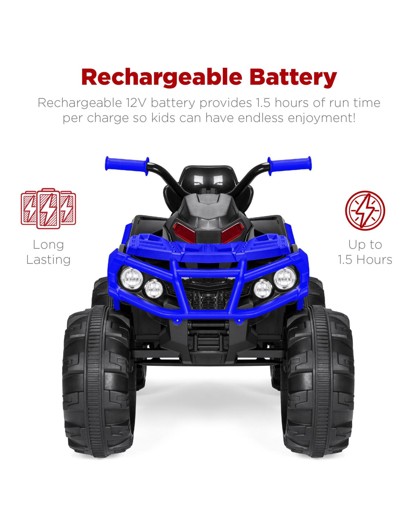 Детская игрушка Best Choice Products 12V Kids Ride-On ATV with Bluetooth, LED Lights & Treaded Tires, 66 lbs Capacity, Ages 3-7, цвет: Синий — фото 5