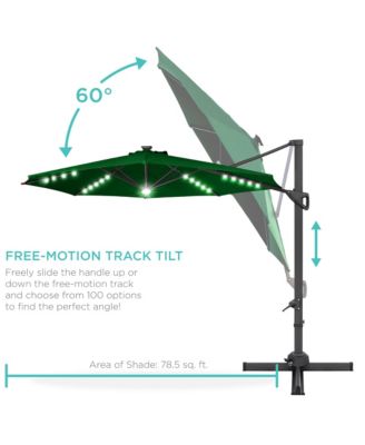 10ft 360-Degree Solar LED Lit Cantilever Patio Umbrella, Outdoor Hanging Shade