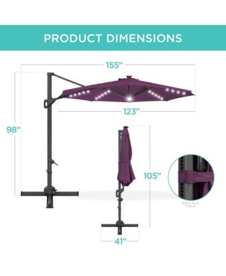 10ft 360-Degree Solar LED Lit Cantilever Patio Umbrella, Outdoor Hanging Shade