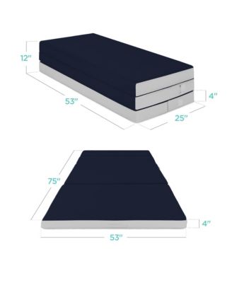 4in Thick Folding Portable Midnight Blue Mattress Topper w/ Carry Case, Washable Cover