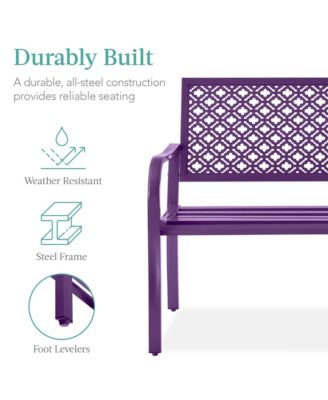 Steel Frame Geometric Backrest Foot Levelers Garden Bench