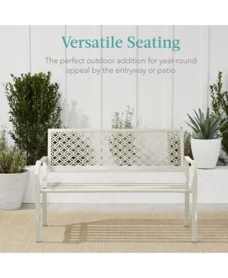 Steel Frame Geometric Backrest Foot Levelers Garden Bench