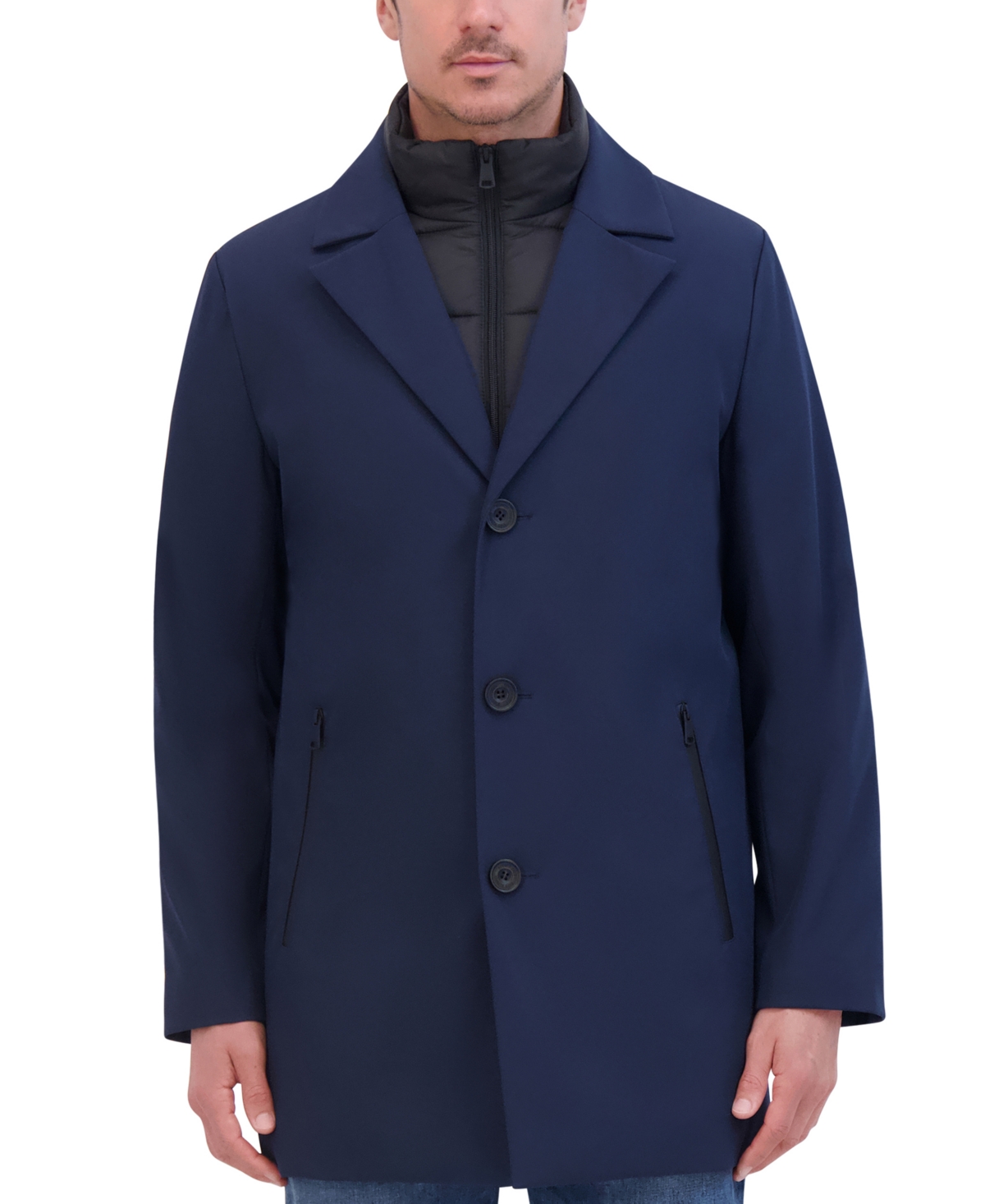 Men's Rain Tech Jacket with Quilted Full-Zip Bib - Black