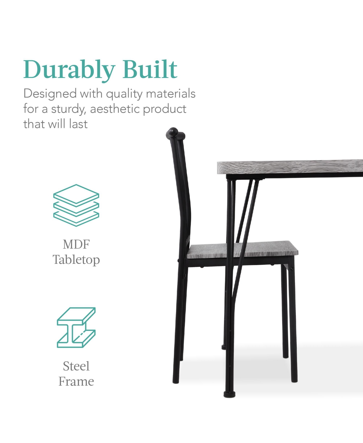 Best Choice Products 5-Piece Indoor Modern Metal Wood Rectangular Dining Table Furniture Set w/ 4 Chairs