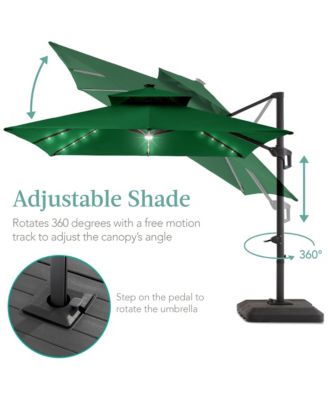 10x10ft 2-Tier Square Outdoor Solar LED Cantilever Patio Umbrella w/ Base Included