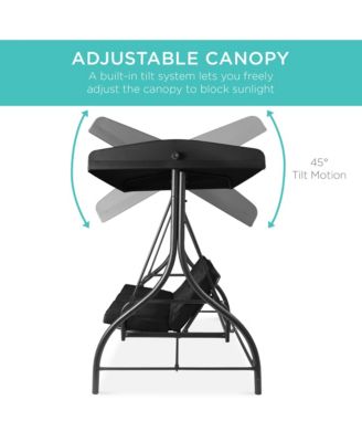 3-Seat Outdoor Converting Canopy Swing Glider Patio Hammock w/ Removable Cushions