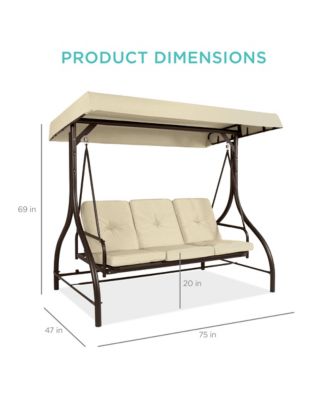 3-Seat Outdoor Converting Canopy Swing Glider Patio Hammock with Removable Cushions