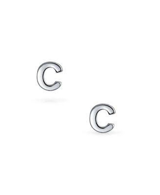 ABC Minimalist Geometric Capital Block Alphabet Letter Initial Stud Earrings .925 Sterling Silver