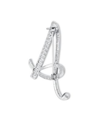 Large Statement ABC Pave Crystal Letters Alphabet Initial Scarf Lapel Pin Brooch Silver Plated