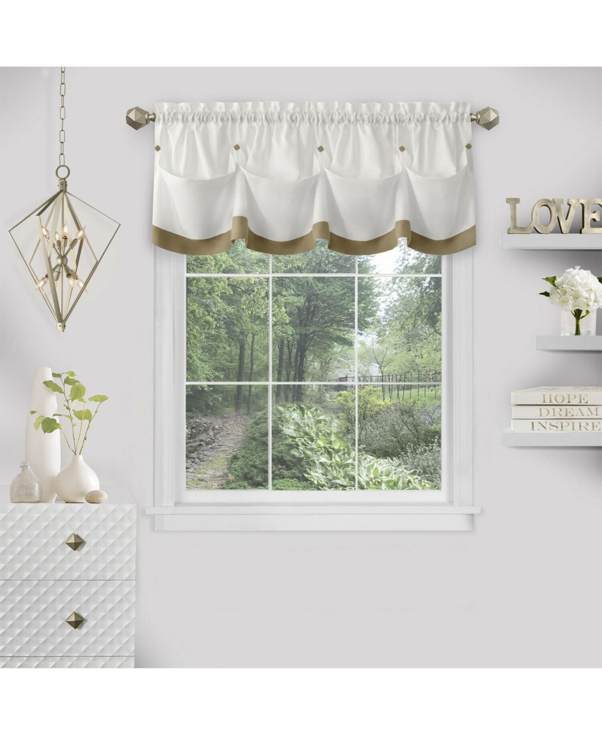 Kate Aurora Country Farmhouse Living Solid Colored Button Tuck Window Valance - 56in W x 14in L,- Linen