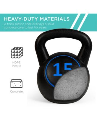 3-Piece Kettlebell Set with Storage Rack, Exercise Fitness  Concrete Weights 5lb, 10lb, 15lb