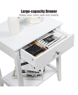 2PCS Nightstand Sofa Side End Table Bedroom Living Room w/ Shelf Drawer