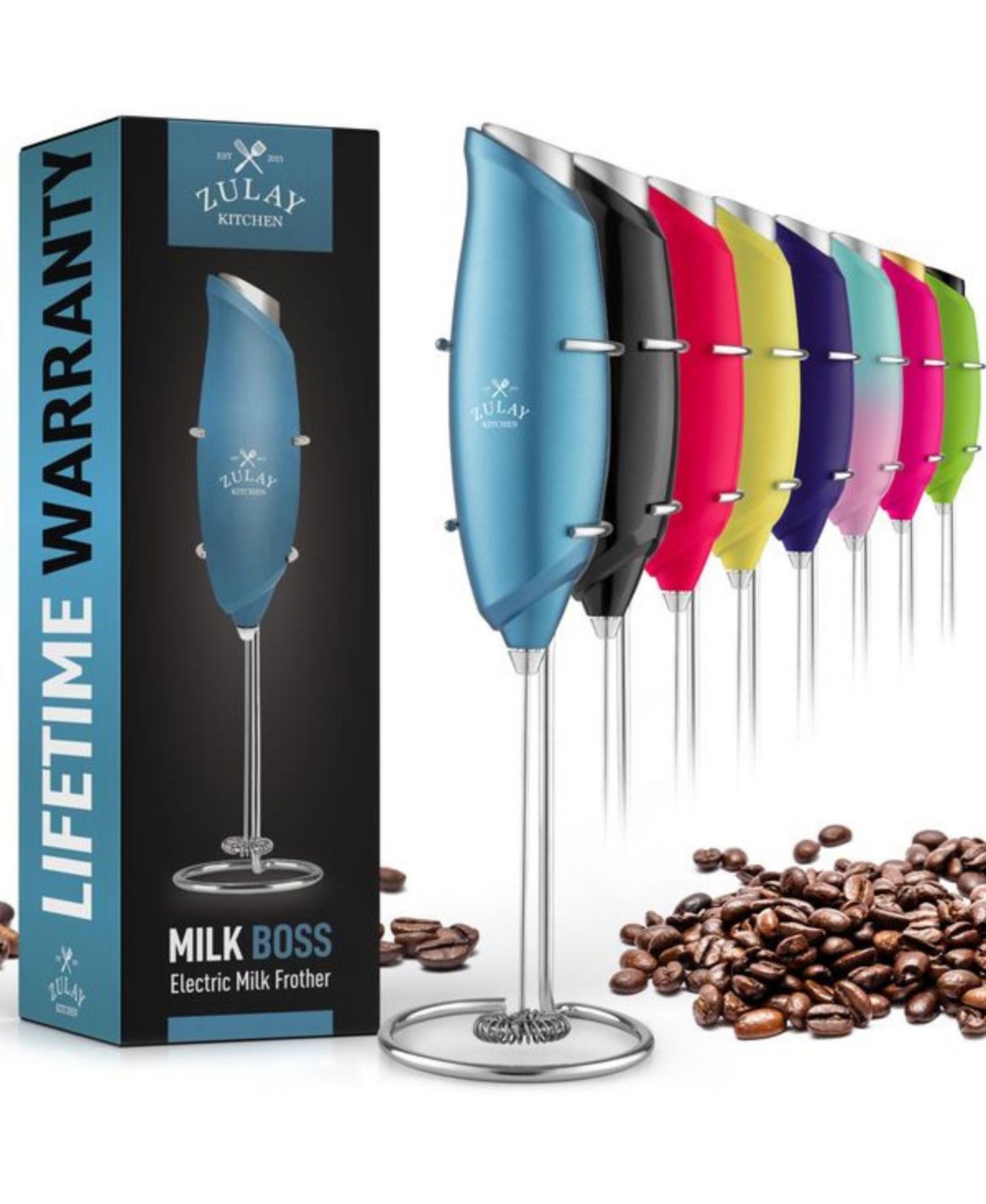 Zulay Kitchen Easy Use Frother Handheld Foam Maker - One Touch Milk Frother