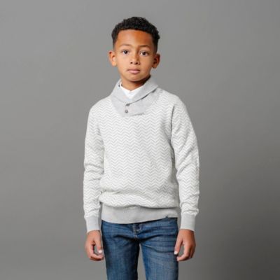 Boys Organic Long Sleeve Intarsia Shawl Collar Sweater