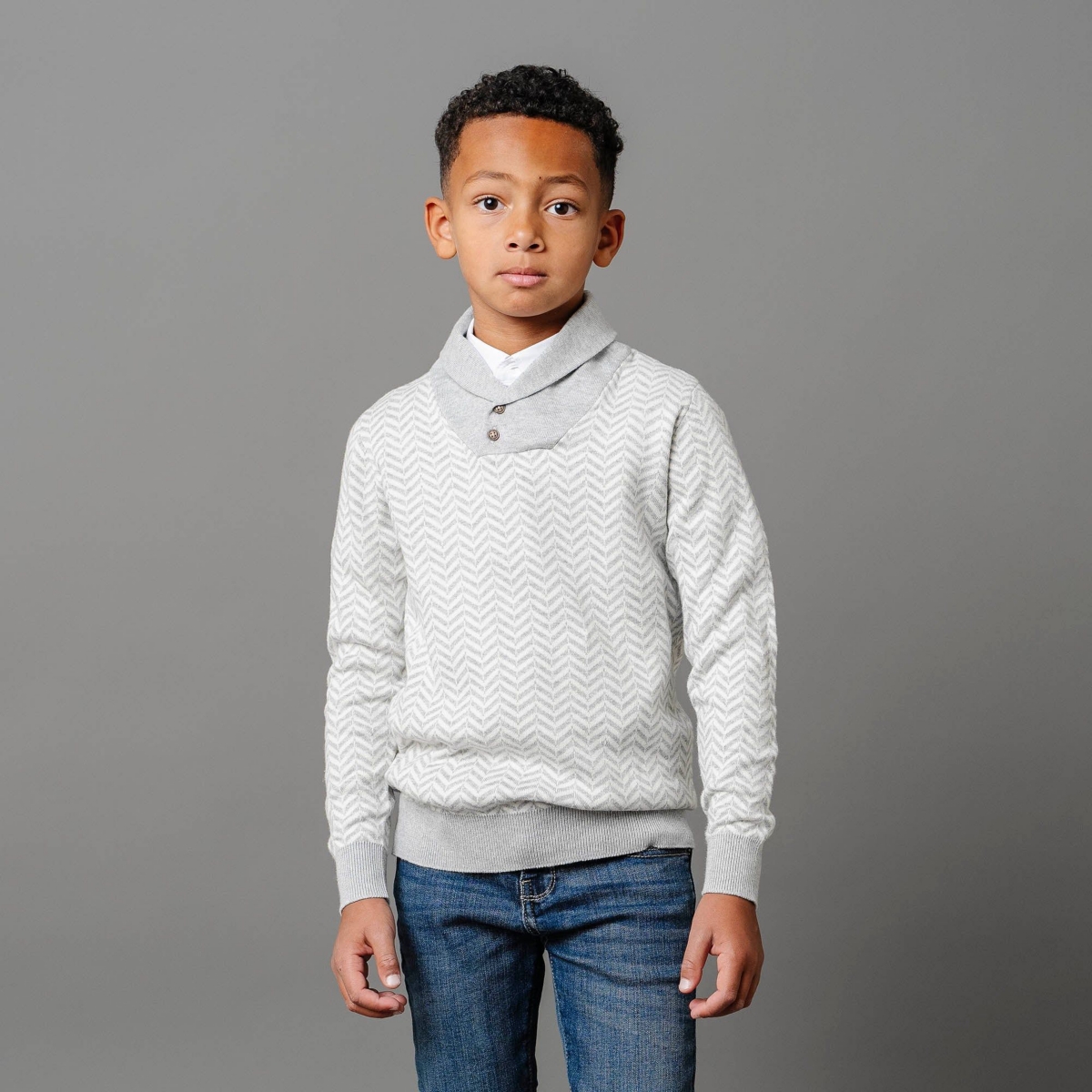 Hope & Henry Boys Organic Long Sleeve Intarsia Shawl Collar Sweater