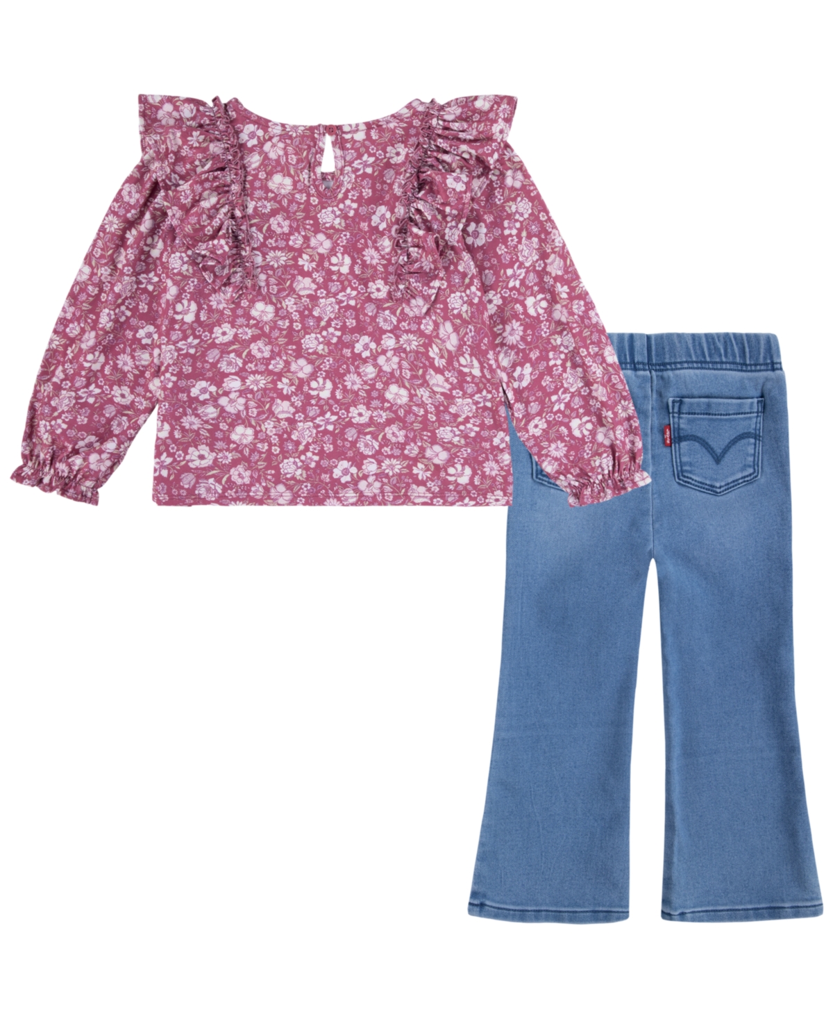 Shop Levi's Baby Girls Ruffle Long Sleeve Top And Flare Pant, 2-piece Set In Rose Wine