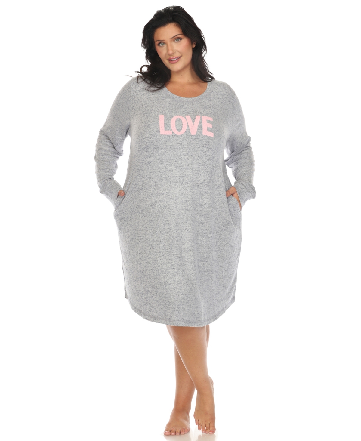 White Mark Plus Size Long Sleeve Sleepshirt In Denim Blue
