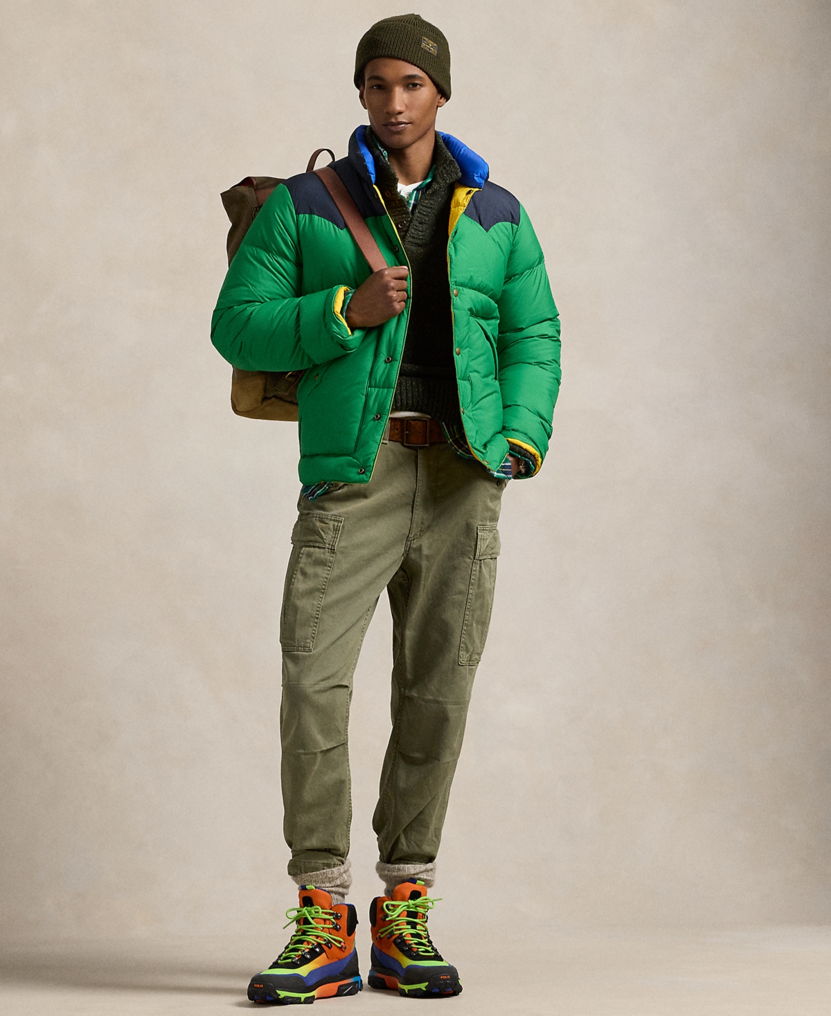 Polo Ralph Lauren Men's Color-Blocked Down Western Jacket -navy