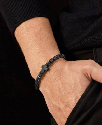 Black Cross Beaded Rope Stainless Steel Bracelet