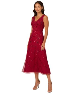 Women's Beaded V-Neck Sleeveless Mesh Dress