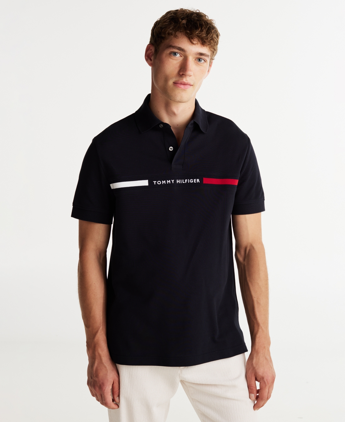 Tommy Hilfiger Men's Short Sleeve Embroidered Chest Stripe Polo Shirt - Desert Sky