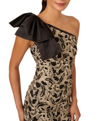 knee length dresses for ladies Adrianna Papell Metallic Mesh Draped Gown main image 0