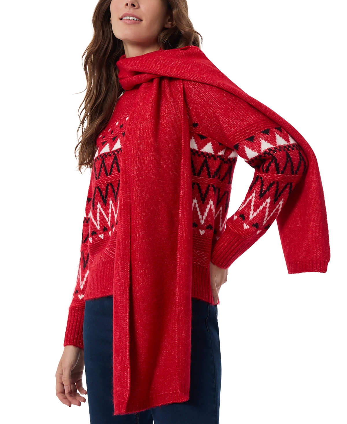 Jones New York Petite Fair Isle Sweater with Scarf