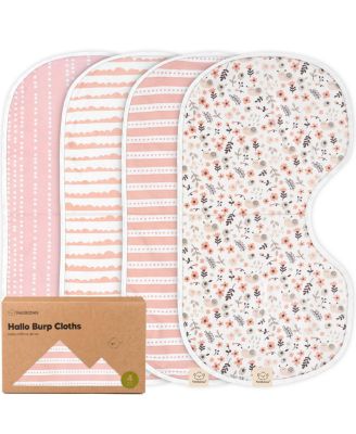 4pk Hallo Baby Burp Cloths, Cotton Burp Cloth for Girls, Boys, Soft & Absorbent Burping Cloths