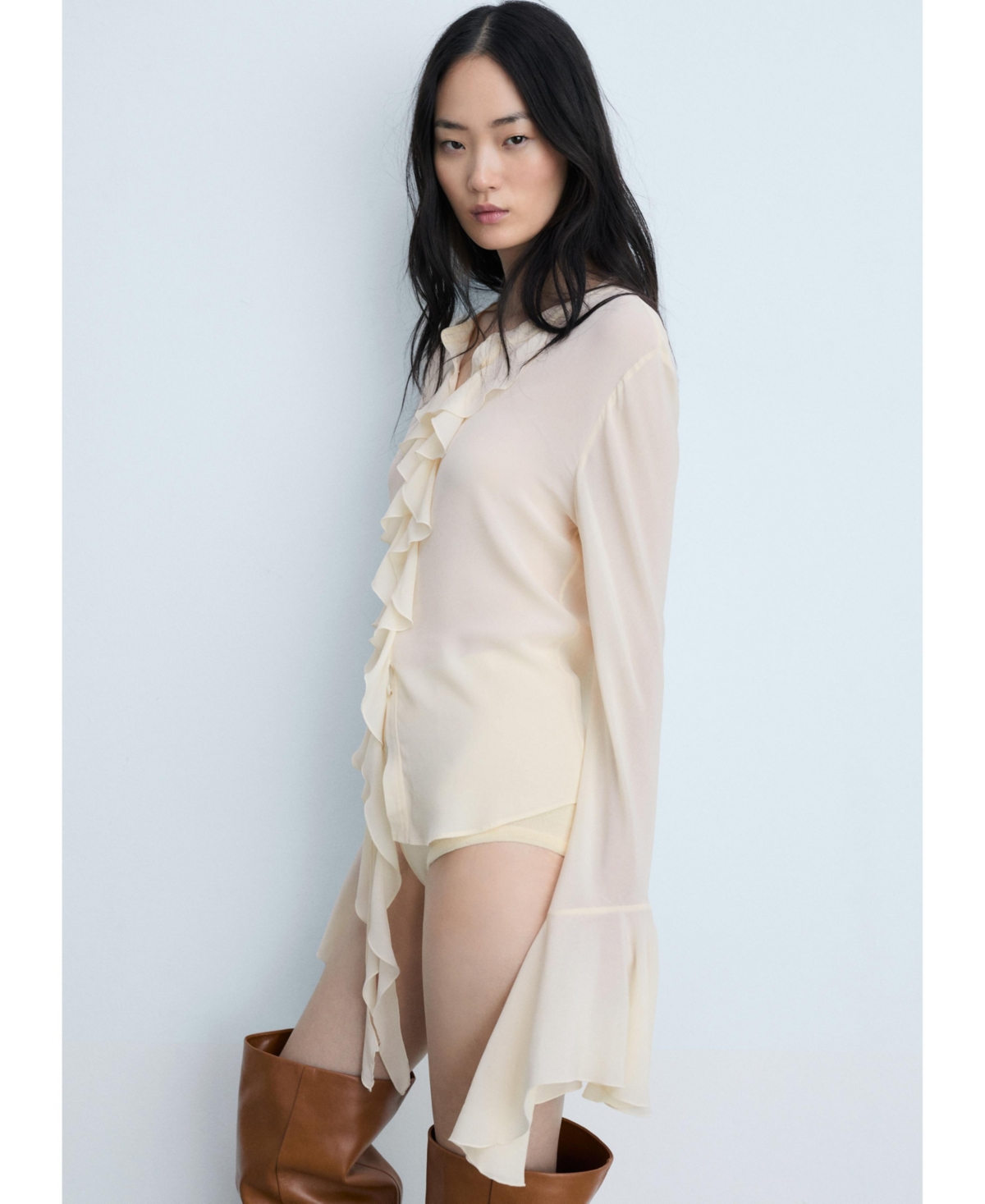 Mango Women's Long Sleeve Ruffled Shirt