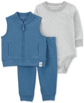 Carter's - Baby Boys Quilted Little Vest, Striped Bodysuit & Quilted Pants, 3-Piece Set