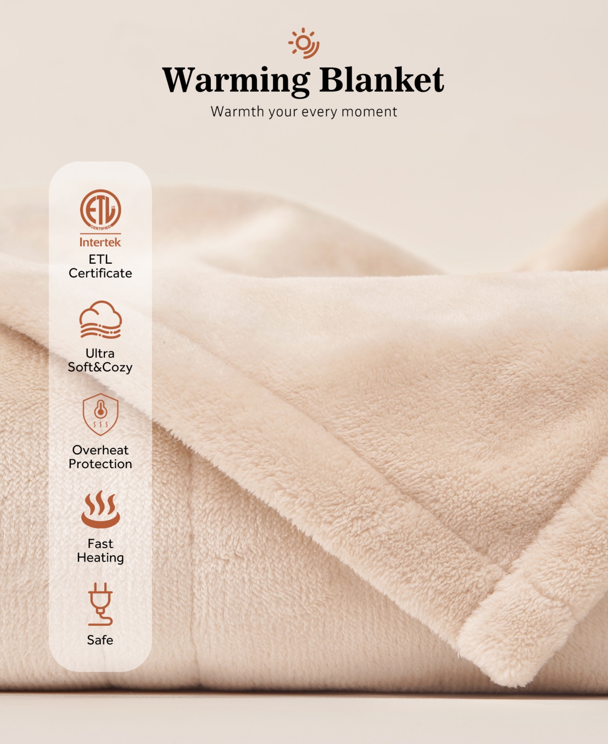 Sealy Heated Flannel Throw, 50" X 60" In Beige