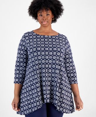 JM Collection - Plus Size Isabel Geo-Print Swing Top