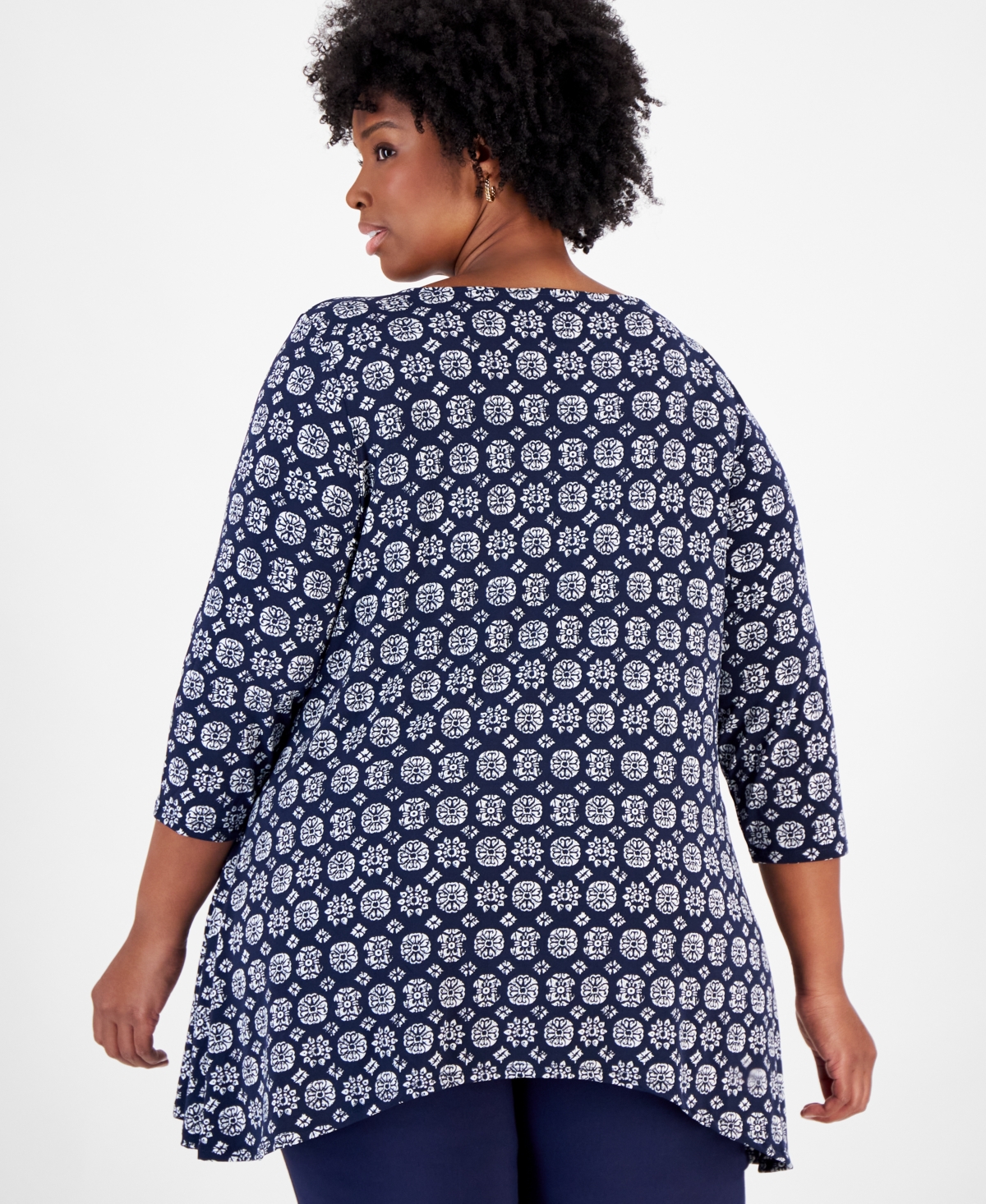 Jm Collection Plus Size Geo-Print Swing Top, Created for Macy's