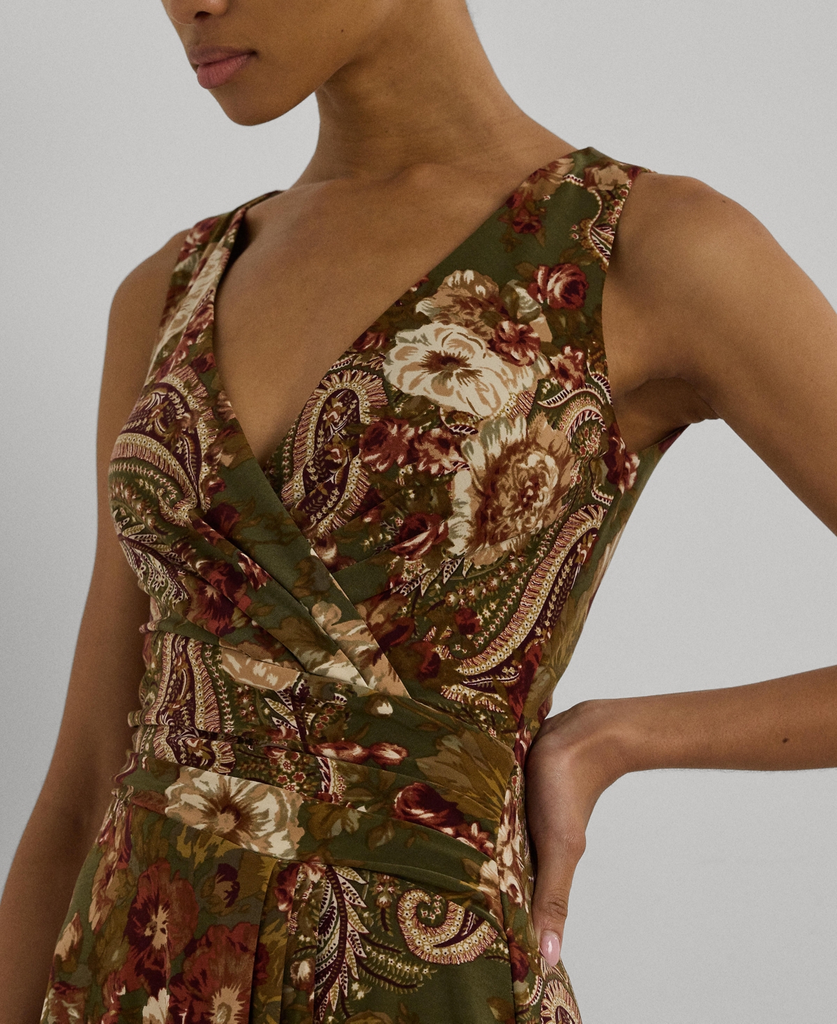 Lauren Ralph Lauren Women's Floral Jersey Sleeveless Surplice Dress